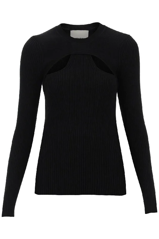 'zana' Cut-out Sweater In Ribbed Knit  - Nero Nylon Fabric Polyester Fabric Spandex Fabric