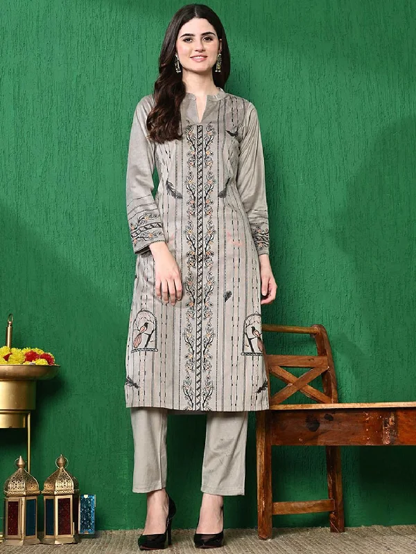 Sangria Printed Winter Velvet Kurta With Trouser Trousers versatile functional