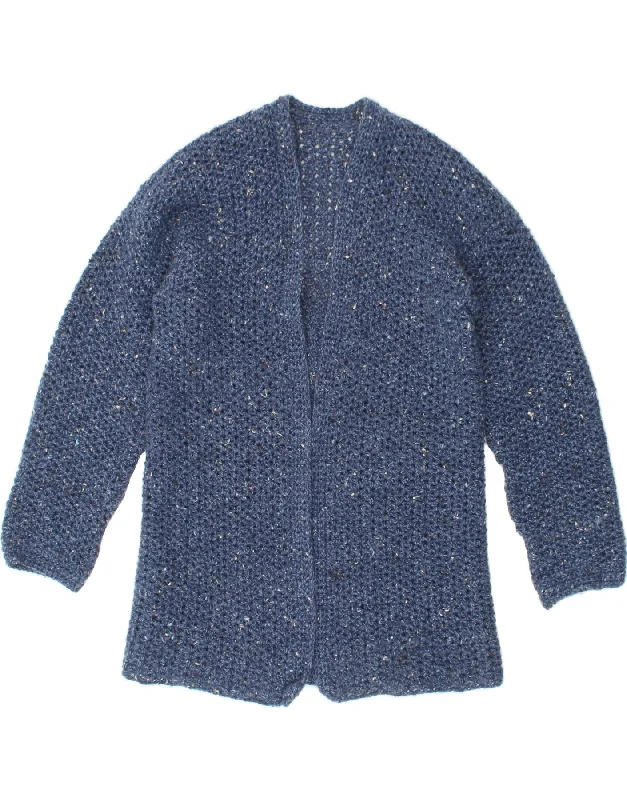 VINTAGE Womens Crochet Cardigan Sweater UK 12 Medium Navy Blue Flecked Machine Wash Dry Clean Hand Wash