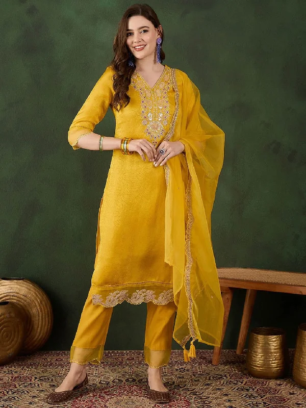 Sangria Embroidered Kurta & Trouser With Dupatta Trousers chic fashionable