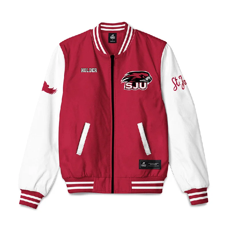 St. Joe's - NCAA Women's Rowing : Evie Holder - Bomber Jacket Boat Neck Shawl Collar Notched Collar St. Joe's - NCAA Women's Rowing : Evie Holder - Bomber Jacket Boat Neck Shawl Collar Notched Collar
