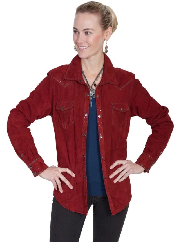 Scully L517 Womens Suede Shirt Jacket Cranberry Burgundy Embroidered Jacket Appliqued Jacket Beaded Jacket