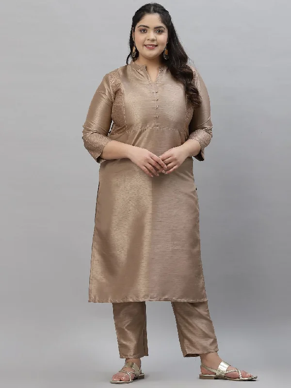 Sztori Plus Size Mandarin Collar Straight Kurta With Trousers Trousers Brand Named