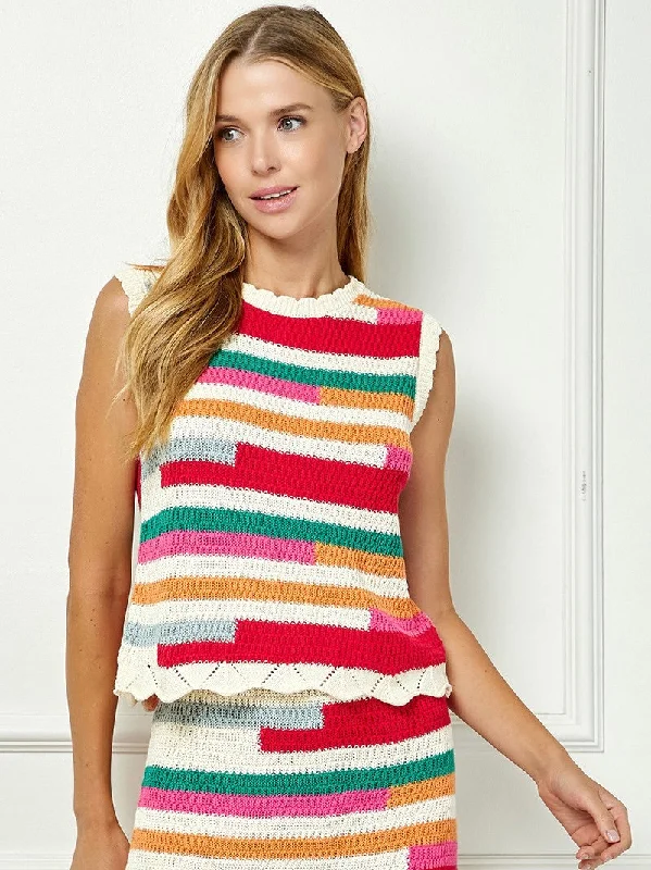 Carrie Sleeveless Sweater Top Ribbed Striped Patterned