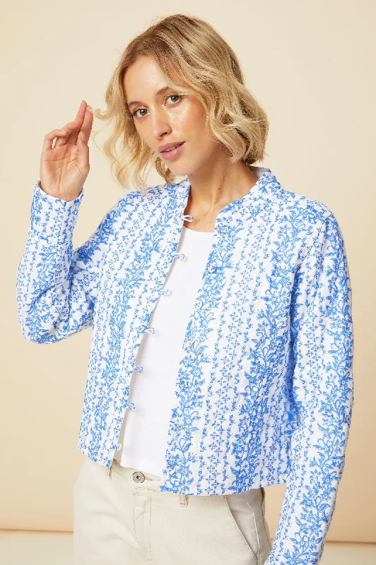 Polly Block Print Quilted Jacket | White/Blue Striped Jacket Polka Dot Jacket Floral Jacket Polly Block Print Quilted Jacket | White/Blue Striped Jacket Polka Dot Jacket Floral Jacket