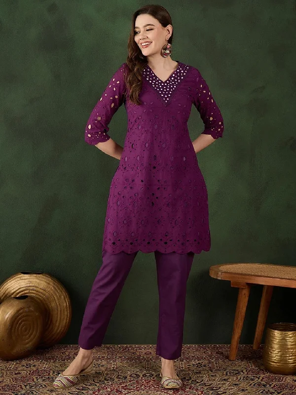 Sangria Embroidered Pure Cotton Kurta & Trouser Trousers cozy comfortable