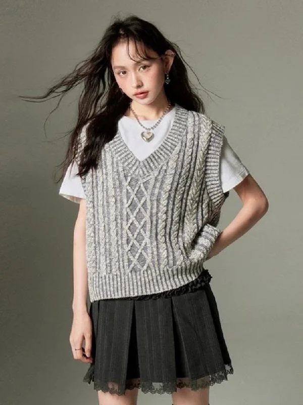 Cable V-neck Pullover Knitted【s0000003288】 Peter Pan Collar