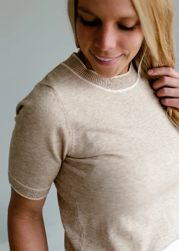 Oatmeal Knit Sweater Top - FINAL SALE Fitted Slim Tailored