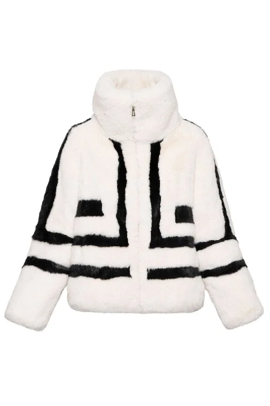 WHITE SPORTY FAUX FUR JACKET Cardigan Sweater Pullover