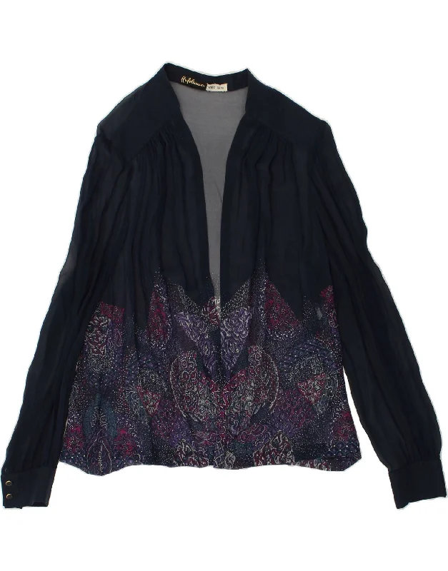VINTAGE Womens See Through Cardigan Top UK 14 Medium Navy Blue Paisley Lightweight Heavyweight Midweight VINTAGE Womens See Through Cardigan Top UK 14 Medium Navy Blue Paisley Lightweight Heavyweight Midweight