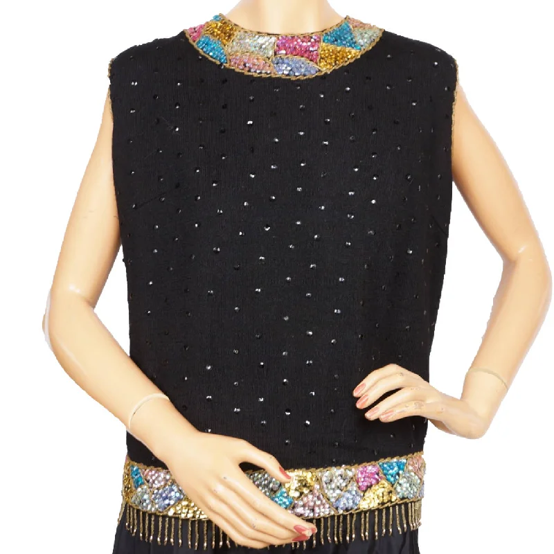 Vintage 1960s Sweater Shell Top Multi Colour Sequin Trim Knit Wool by Heftco L Zippered Buttoned Snapped Vintage 1960s Sweater Shell Top Multi Colour Sequin Trim Knit Wool by Heftco L Zippered Buttoned Snapped