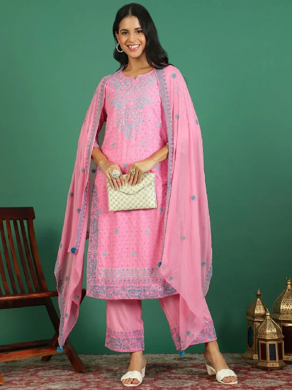 Sangria Embroidered Kurta & Trouser With Dupatta Trousers Leisure Comfortable