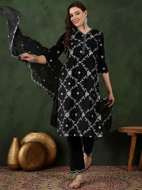 Sangria Embroidered Kurta & Trouser With Dupatta Trousers cozy soft