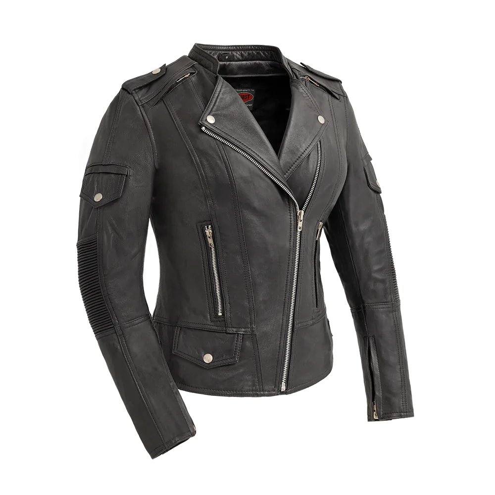 TANTRUM - LADIES LEATHER MOTORCYCLE JACKET FIL196SDMZ Ribbed Jacket Pleated Jacket Ruffled Jacket