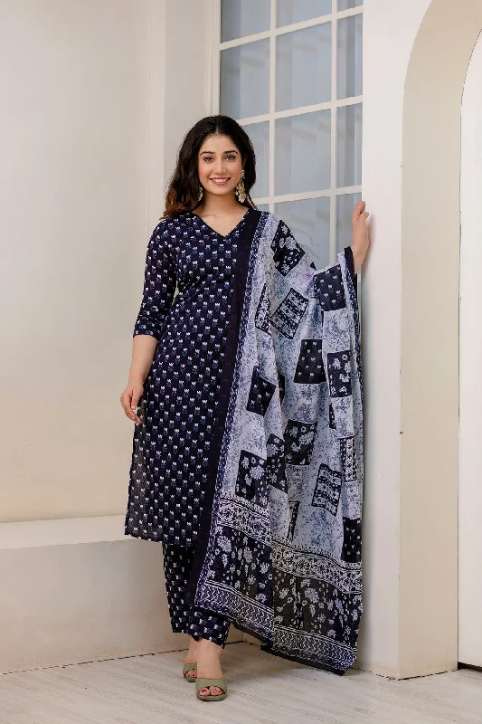 Women Black Ethnic Printed Kurta And Trouser With Dupatta - Rasiya Trousers stylish modern Women Black Ethnic Printed Kurta And Trouser With Dupatta - Rasiya Trousers stylish modern