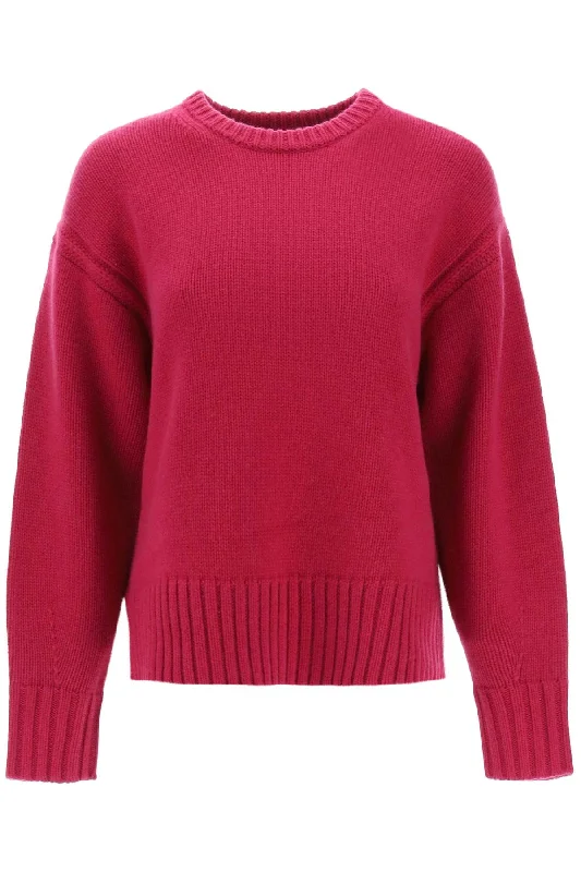 Crew-neck Sweater In Cashmere  - Fuchsia Solid Color Striped Floral Print