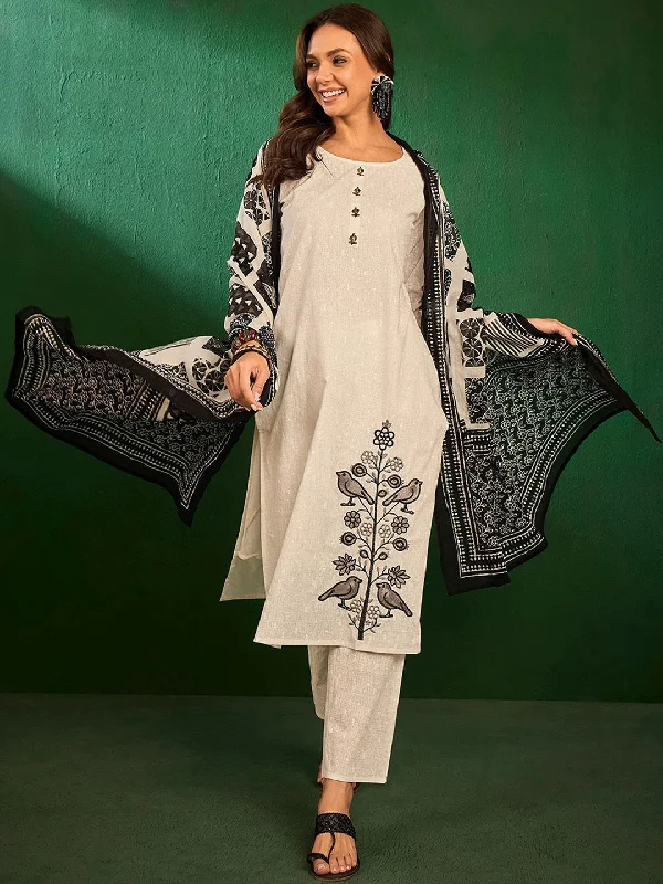 Sangria Floral Embroidered Pure Cotton Thread Work Kurta with Trousers & Dupatta Trousers cozy comfortable