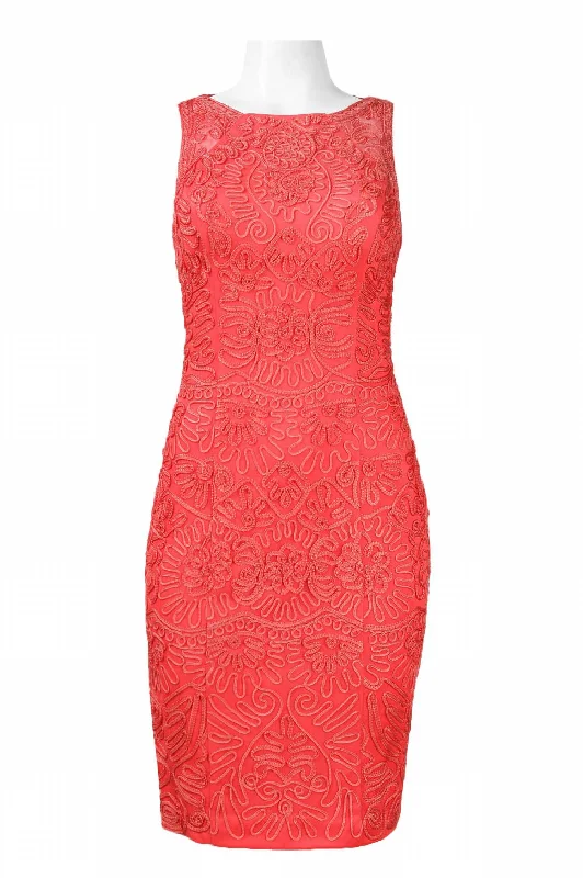 Soutache Embroidered Dress In Flame