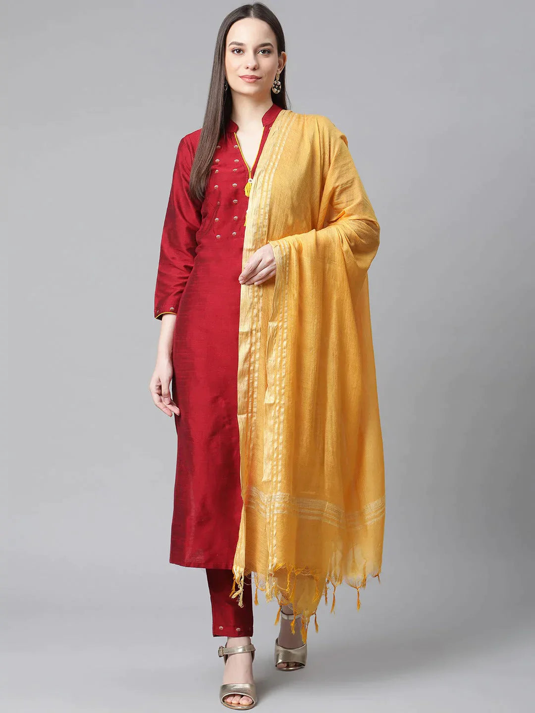 Women Maroon Regular Kurta With Trousers & With Dupatta - Rasiya Trousers Winter Warm Women Maroon Regular Kurta With Trousers & With Dupatta - Rasiya Trousers Winter Warm