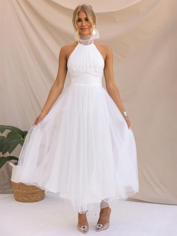 New Style Halter Neck Mesh Turtleneck Dress +