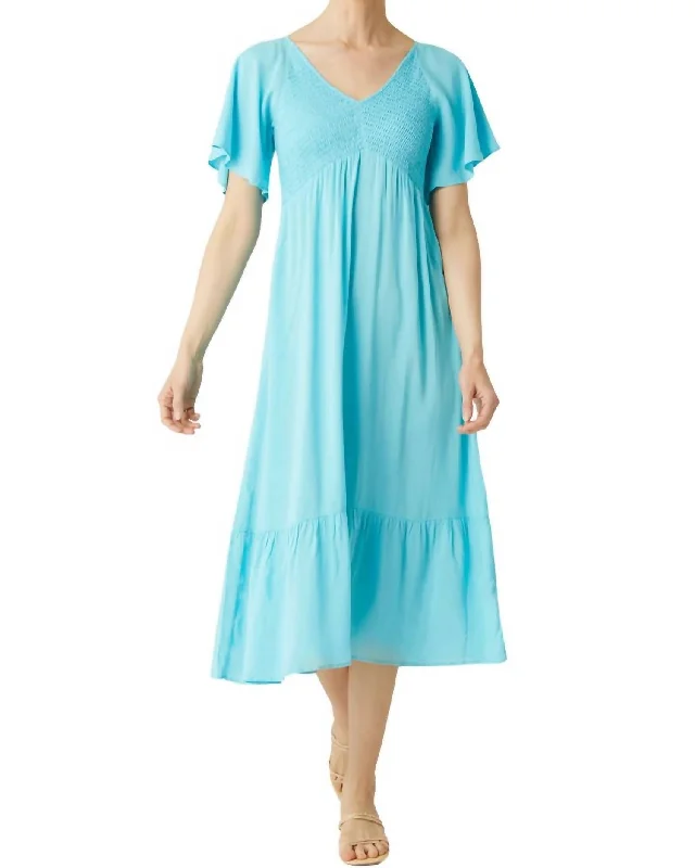 Saltwater Smocked V-Neck Dress In Blue