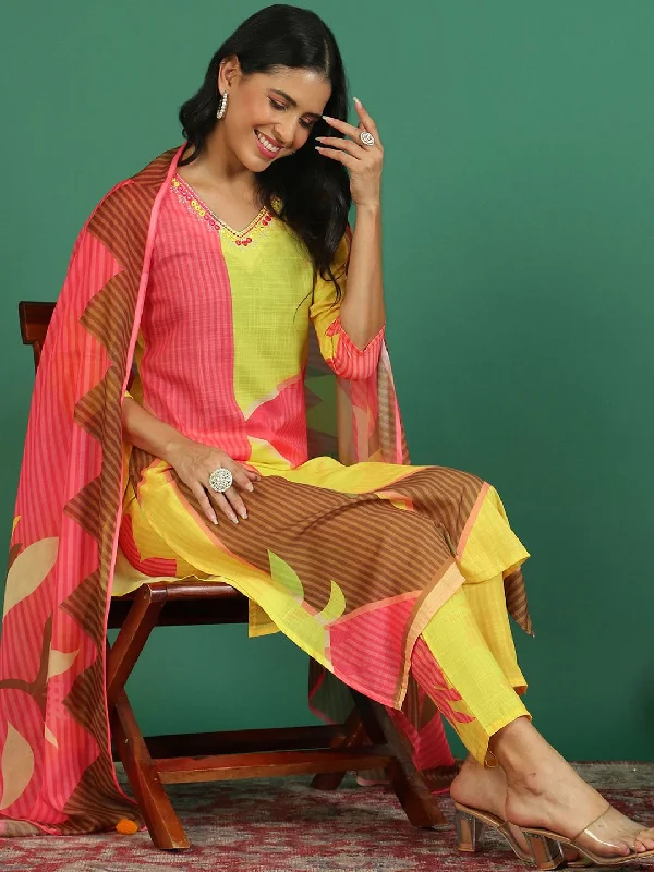 Sangria Printed V- Neck Kurta & Trousers With Dupatta Trousers Prom Sequined