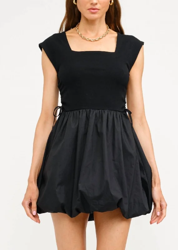 Square Neck Bubble Dress In Black