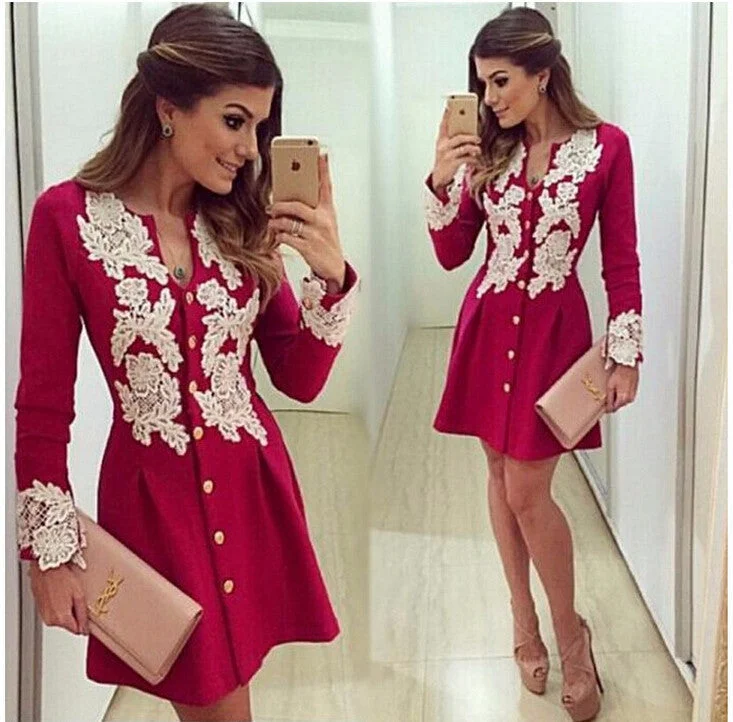 arrival casual red chiffon dress long sleve v-neck lace dresses button above knee dress arrival casual red chiffon dress long sleve v-neck lace dresses button above knee dress