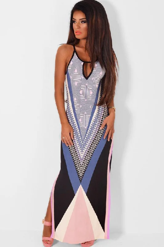 Women Style Summer Holiday Multicolor Keyhole Dress Multicolor Side Split Maxi Print Dress LC60650 Vestidos Longos Women Style Summer Holiday Multicolor Keyhole Dress Multicolor Side Split Maxi Print Dress LC60650 Vestidos Longos