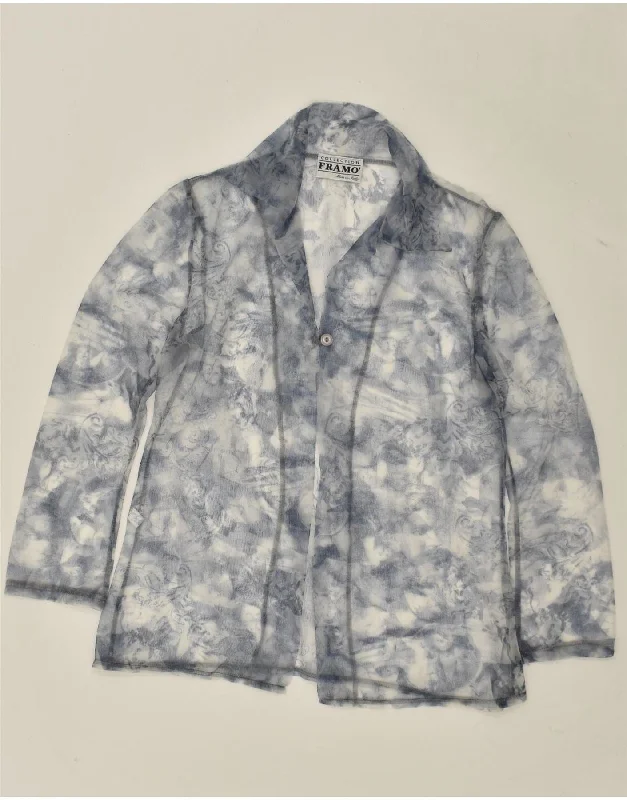 VINTAGE Womens Abstract Pattern See Through Cardigan Top UK 10 Small Blue Boat Neck Shawl Collar Notched Collar VINTAGE Womens Abstract Pattern See Through Cardigan Top UK 10 Small Blue Boat Neck Shawl Collar Notched Collar