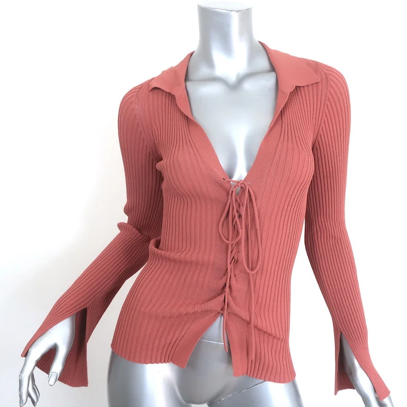 Cult Gaia Faye Lace-Up Cardigan Top Rose Ribbed Knit Size Small Long Cardigan Short Cardigan Medium Cardigan