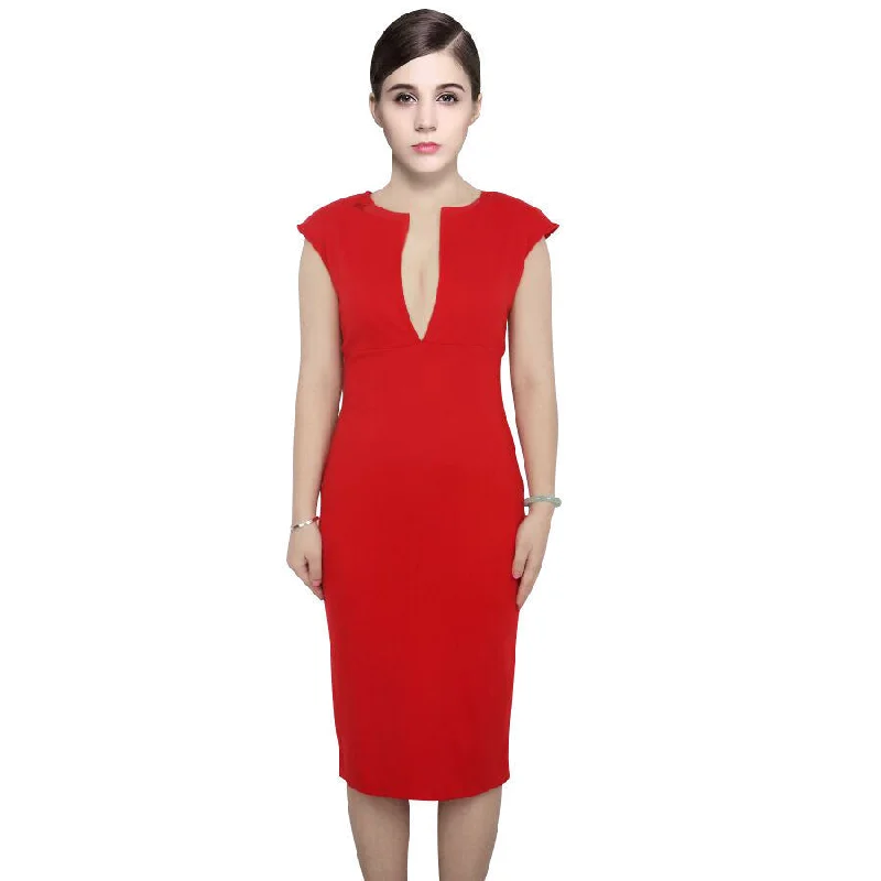 Elegant V-Neck Sleeveless Knee-length Temperament Charm Stretch Bodycon Party Cocktail Women Dresses Vestidos Elegant V-Neck Sleeveless Knee-length Temperament Charm Stretch Bodycon Party Cocktail Women Dresses Vestidos