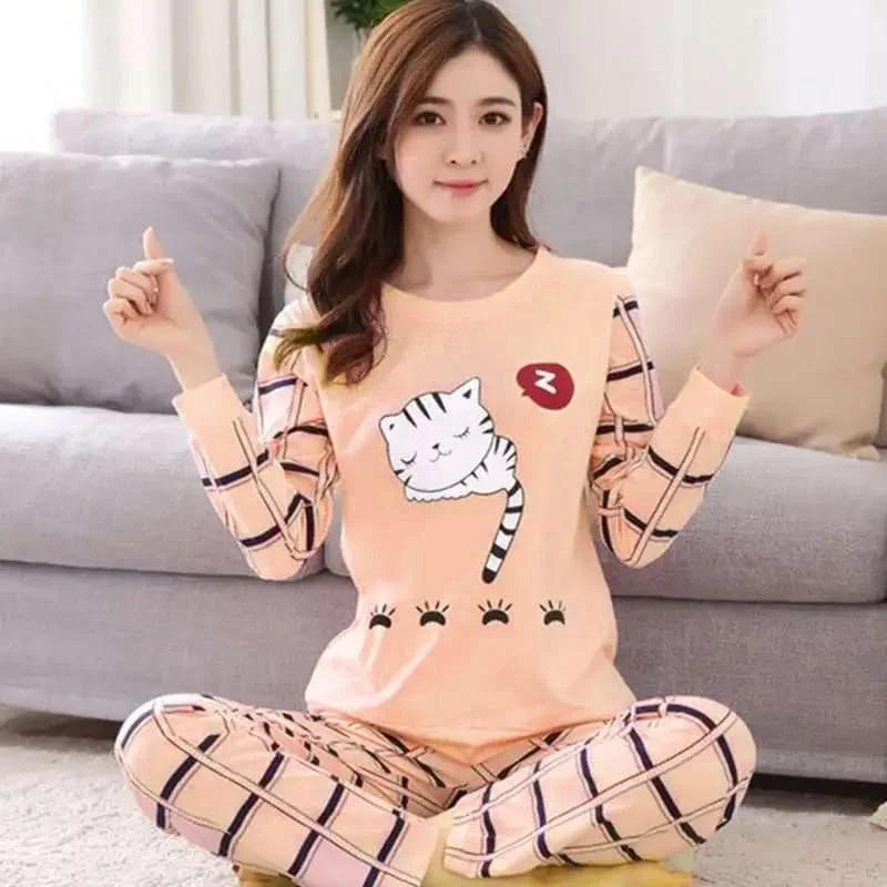 Spring and Autumn Fashion New Pajamas Set Women's Long Sleeve O-Neck Pullover Pants Large Size Home Service Set X3915875 Sabrina Neck Pullover Spring and Autumn Fashion New Pajamas Set Women's Long Sleeve O-Neck Pullover Pants Large Size Home Service Set X3915875 Sabrina Neck Pullover