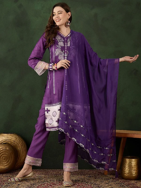 Sangria Embroidered Kurta & Trouser With Dupatta Trousers sophisticated sleek