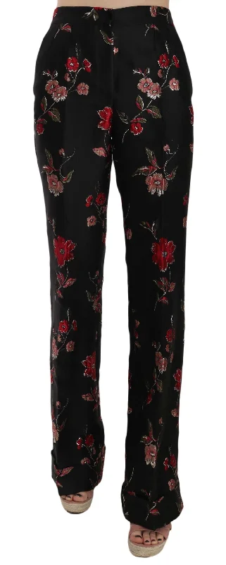 Dolce & Gabbana Elegant Floral Print Boot Cut Women's Trousers Trousers Gym Athletic Dolce & Gabbana Elegant Floral Print Boot Cut Women's Trousers Trousers Gym Athletic