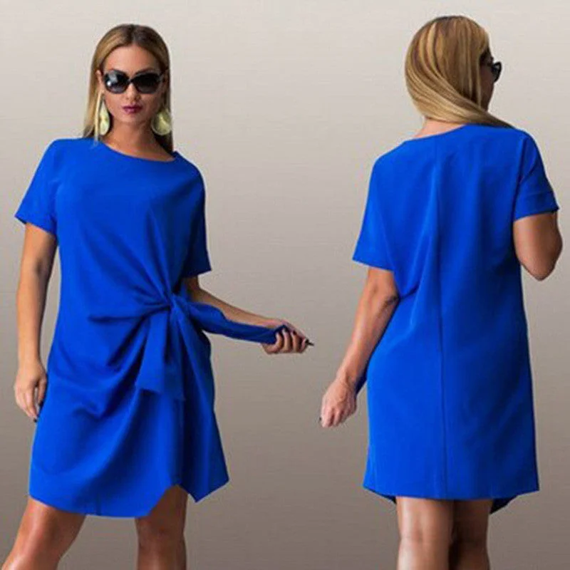 HOT Big size 6XL Summer woman dress fashion bow solid patchwork Dresses Casual plus size women clothing 6xl Fat MM dress