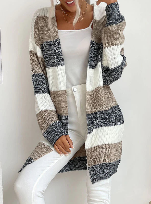 KNITTED CARDIGAN STRIPED COLOR MATCHING COAT Cardigan Knitwear Sweater