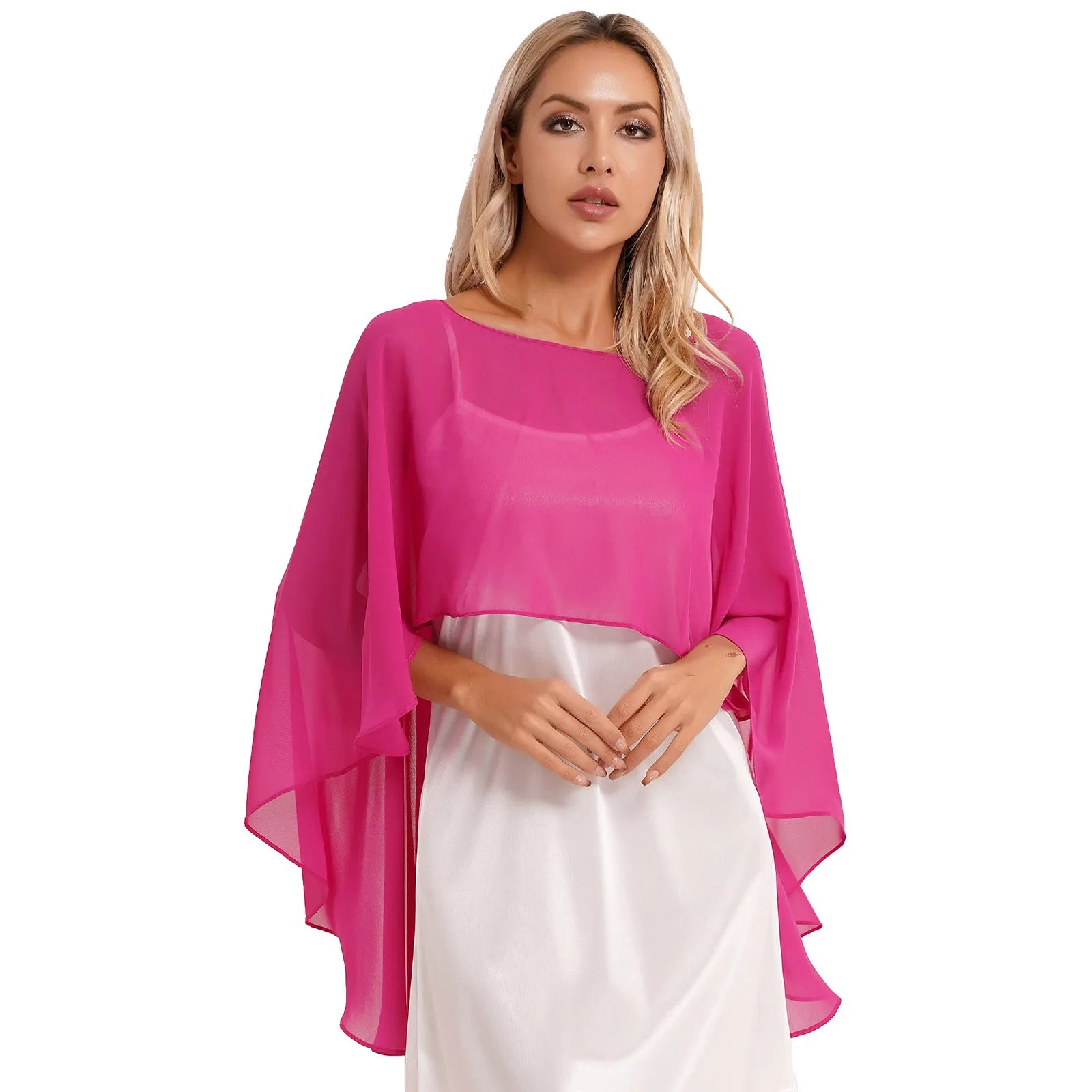 Women Chiffon Solid Pullover Capes Shawl Hi-low Hem Thin Soft Shrug Ponchos for Wedding Bridal Bridesmaid Evening Party Dress Puff Sleeve Stylish Women Chiffon Solid Pullover Capes Shawl Hi-low Hem Thin Soft Shrug Ponchos for Wedding Bridal Bridesmaid Evening Party Dress Puff Sleeve Stylish