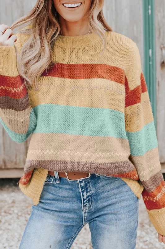 Hazel Blues® | Color Block Round Neck Dropped Shoulder Sweater Sweater Knitwear Pullover Hazel Blues® | Color Block Round Neck Dropped Shoulder Sweater Sweater Knitwear Pullover