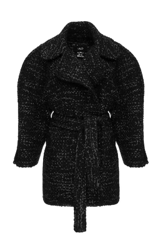 BLACK TWEED WOOL-BLEND JACKET Herringbone Jacket Checkered Jacket Solid Jacket