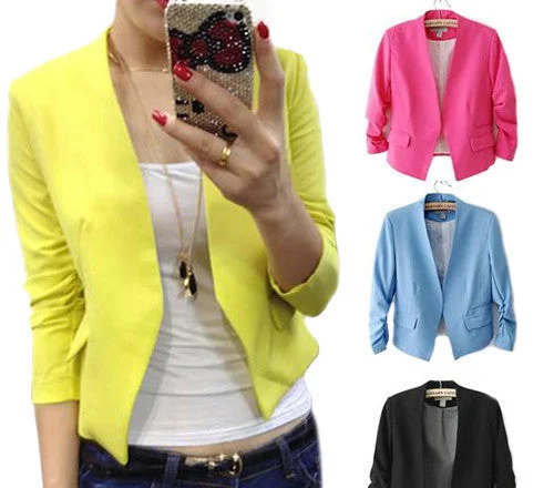 Women's Candy Color Solid Slim Suit Blazer Coat Jacket Outcoat Outerwear Zip Front Button Front Snap Front Women's Candy Color Solid Slim Suit Blazer Coat Jacket Outcoat Outerwear Zip Front Button Front Snap Front