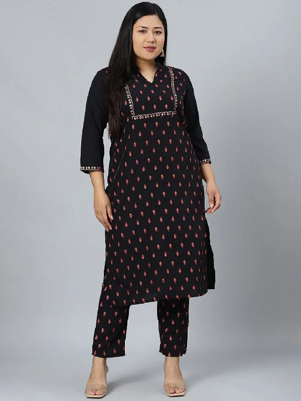 Sztori Floral Printed Regular Kurta with Trousers Trousers Leather Faux