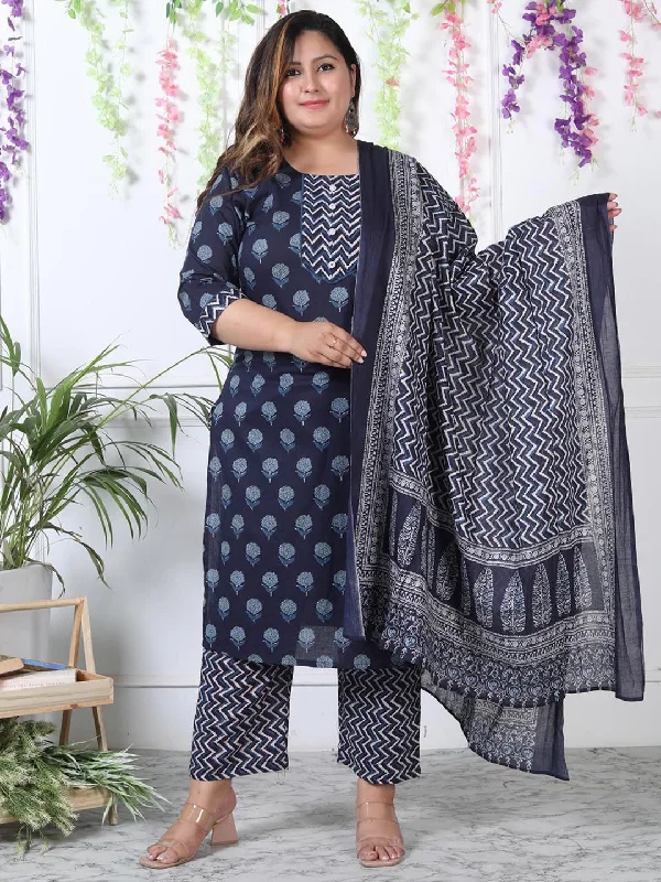 Swasti Plus Size Ethnic Motifs Printed Regular Pure Cotton Kurta with Trousers & Dupatta Trousers luxurious high-end