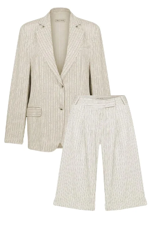 WALNUT BOXY JACKET AND MARDE SHORTS STRIPED LINEN SET One-Shoulder Jacket Off-the-Shoulder Jacket Asymmetrical Jacket