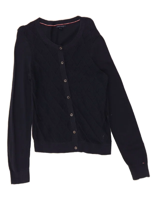 TOMMY HILFIGER Womens Cardigan Sweater UK 12 Medium Navy Blue Cotton Chenille Fabric Brocade Fabric Lace Fabric TOMMY HILFIGER Womens Cardigan Sweater UK 12 Medium Navy Blue Cotton Chenille Fabric Brocade Fabric Lace Fabric