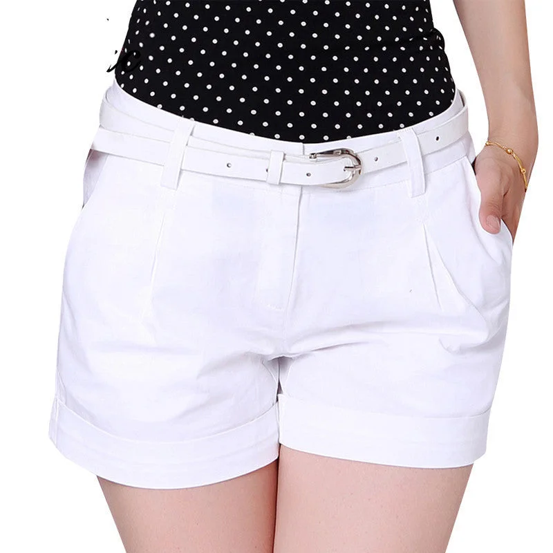 Summer Woman Cotton Shorts Size S-2XL Fashion Design Lady Casual Short Trousers Solid Color Khaki / White Trousers Spring Floral