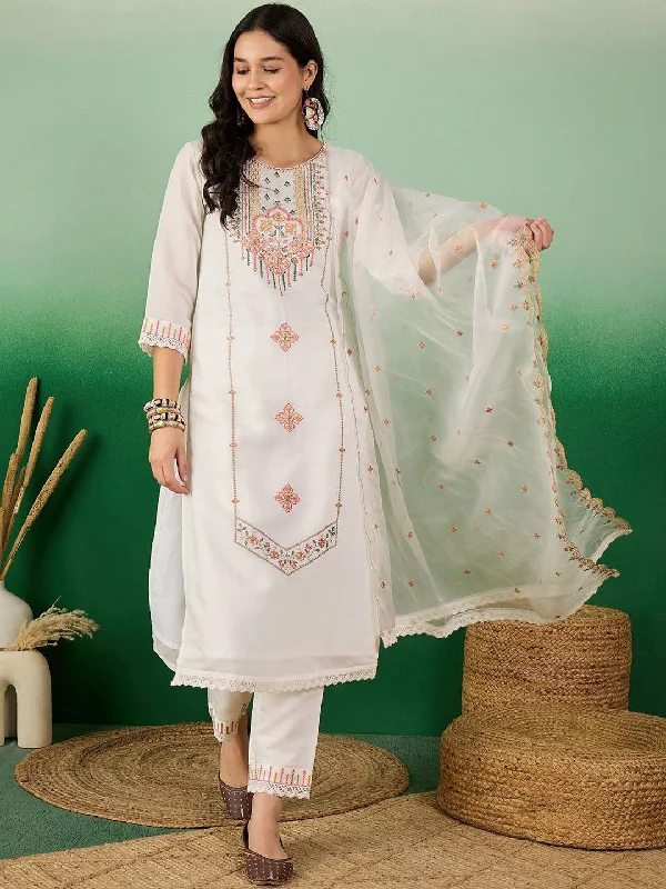 Sangria Embroidered Kurta With Trouser & Dupatta Trousers Solid Black