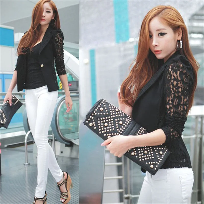 Elegant Women Slim Suit Blazer Coat Lace Crochet Jacket Cardigan Blouse Outwear Knit Fabric Woven Fabric Fleece Fabric Elegant Women Slim Suit Blazer Coat Lace Crochet Jacket Cardigan Blouse Outwear Knit Fabric Woven Fabric Fleece Fabric