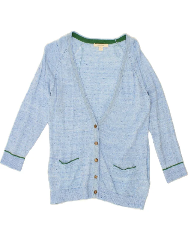 WHITE STUFF Womens Cardigan Sweater UK 10 Small Blue Linen Front Pockets Side Pockets Patch Pockets