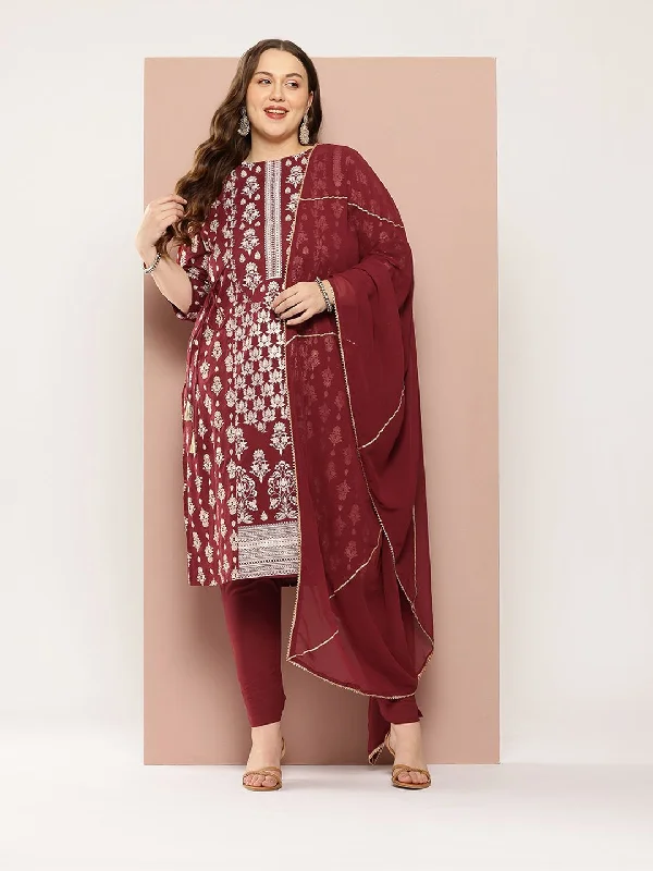 Sztori Plus-Size Gotta Patti Ethnic Motif Print Pure Cotton Kurta with Trousers & Dupatta Trousers Denim Distressed